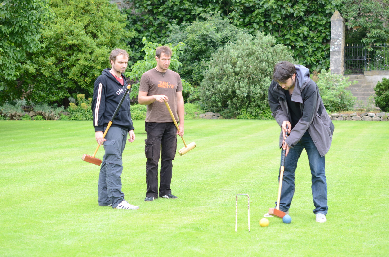 Playing croquet in the Masters Garden at Christ Church College in Oxford.